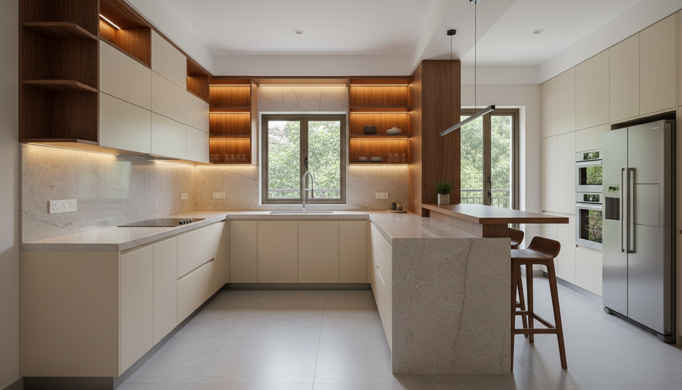 Cream and walnut kitchen — illustrative sample